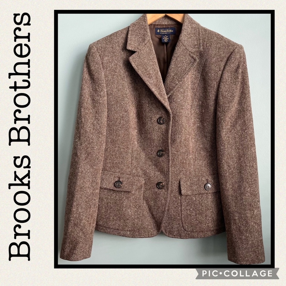 Brooks Brothers Brown Tweed Wool Blend Blazer Jacket